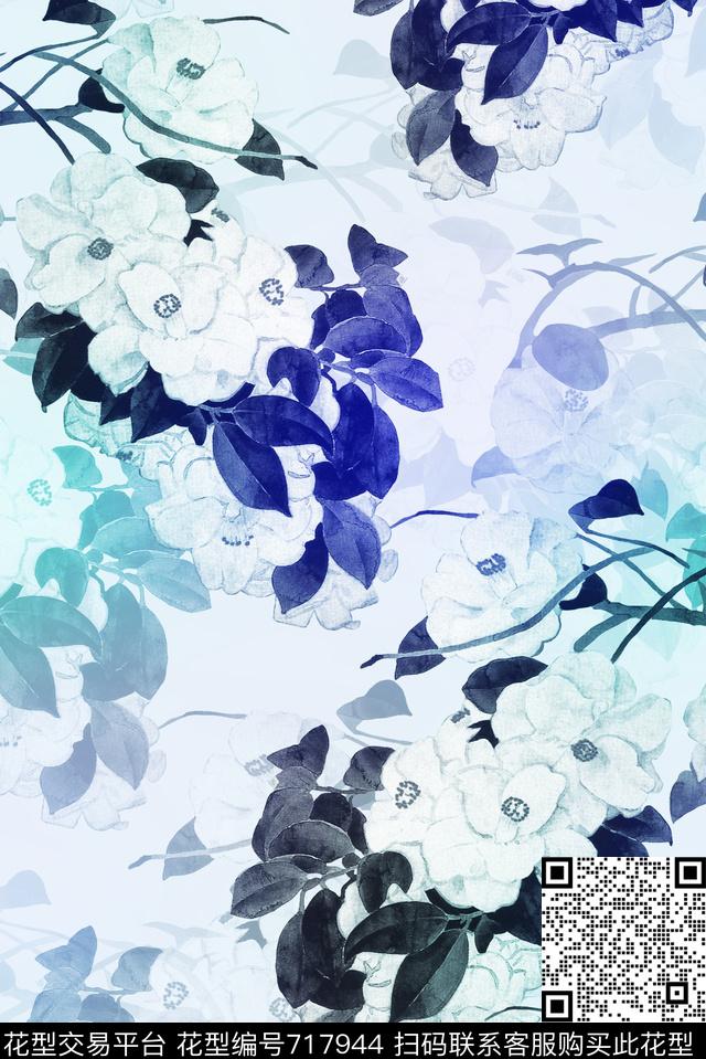 大花花朵花卉数码印花华亿平台下载（图片编号: 717944） - 瓦栏（Walan）