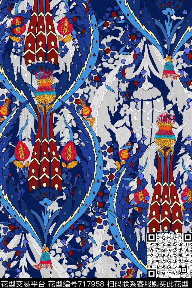 火腿花佩斯利腰果数码印花华亿平台下载（图片编号: 717958） - 瓦栏（Walan）