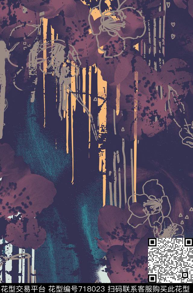 热带植物抽象暗黑数码印花华亿平台下载（图片编号: 718023） - 瓦栏（Walan）
