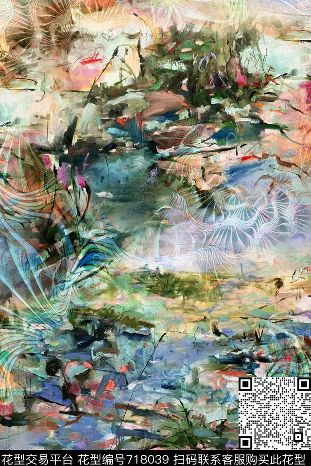 抽象油墨笔触抽象油画笔触肌理数码印花华亿平台下载（图片编号: 718039） - 瓦栏（Walan）