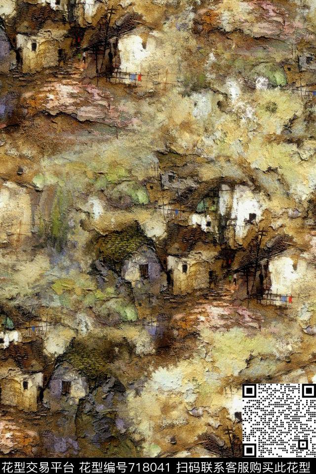 抽象油画油画乡村油画房屋数码印花华亿平台下载（图片编号: 718041） - 瓦栏（Walan）