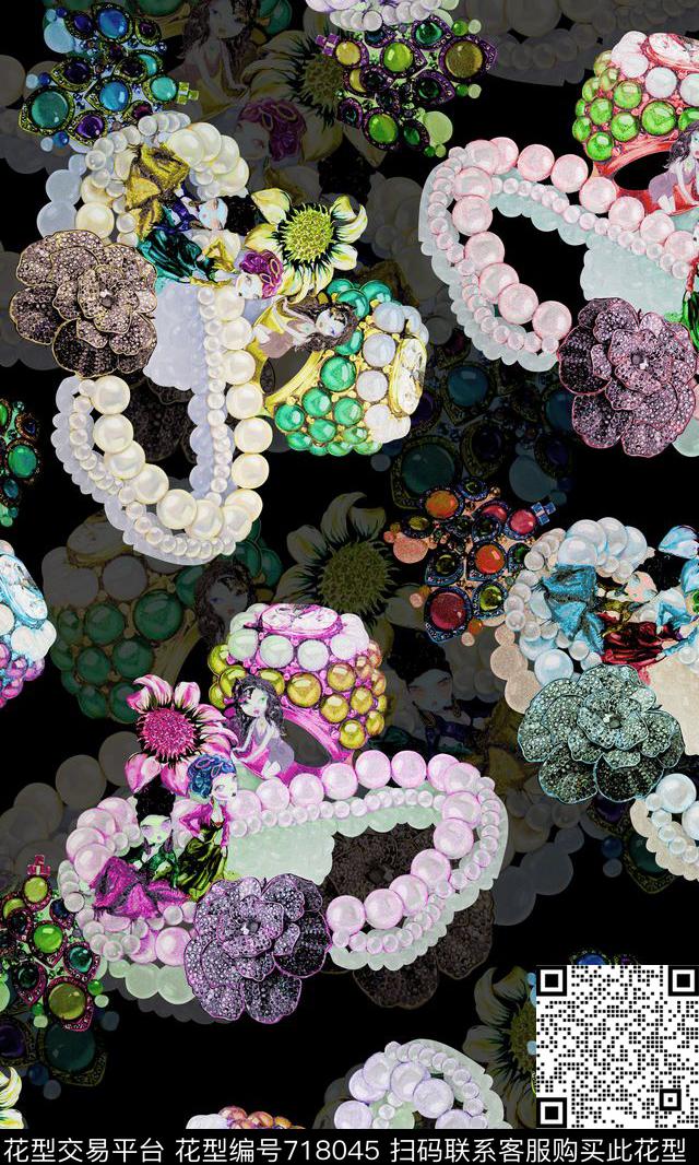 女装满版花卉旗袍数码印花华亿平台下载（图片编号: 718045） - 瓦栏（Walan）