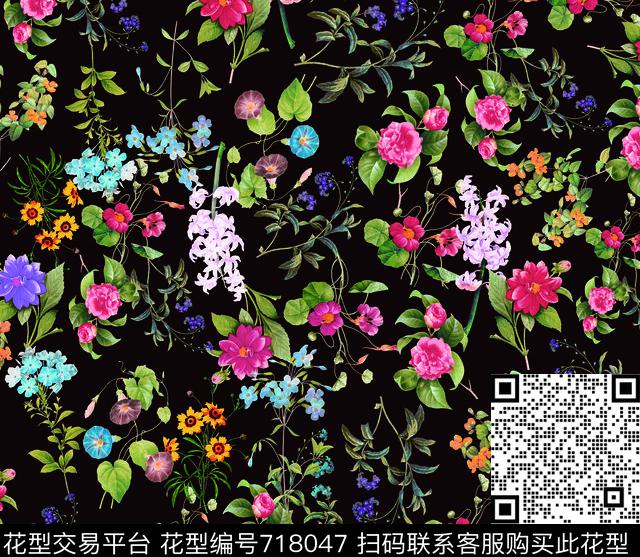 花瓣乱花大花数码印花华亿平台下载（图片编号: 718047） - 瓦栏（Walan）