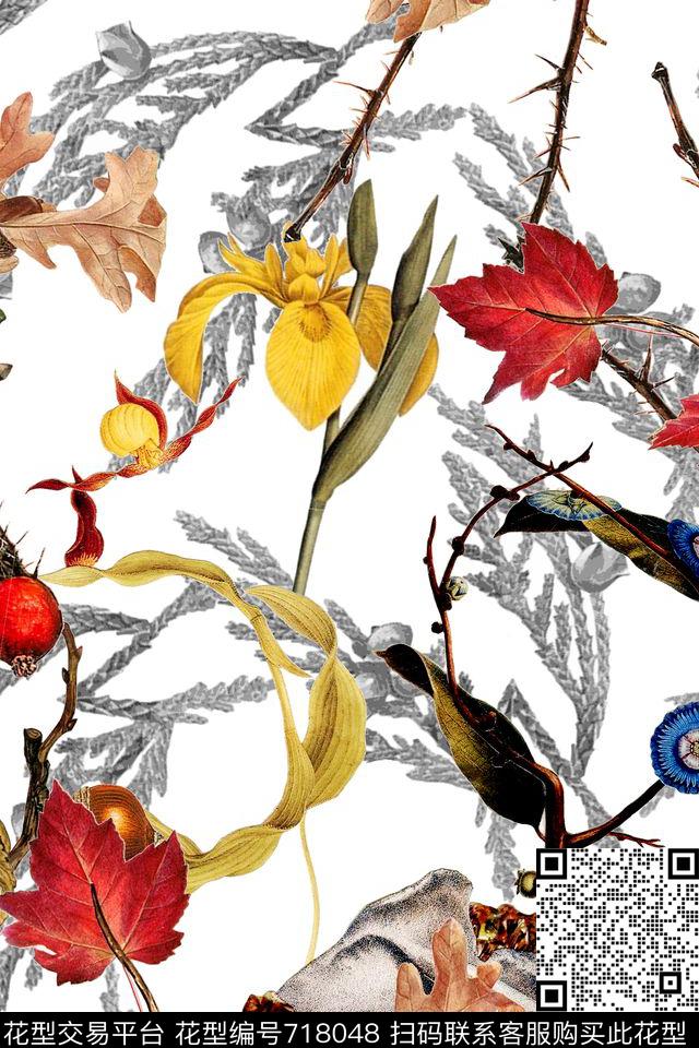 女装满版花卉旗袍数码印花华亿平台下载（图片编号: 718048） - 瓦栏（Walan）