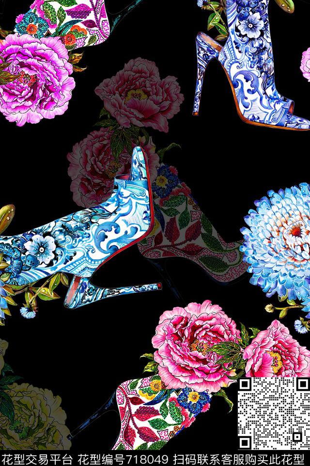 女装满版花卉旗袍数码印花华亿平台下载（图片编号: 718049） - 瓦栏（Walan）