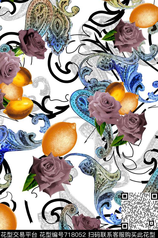 女装满版花卉旗袍数码印花华亿平台下载（图片编号: 718052） - 瓦栏（Walan）