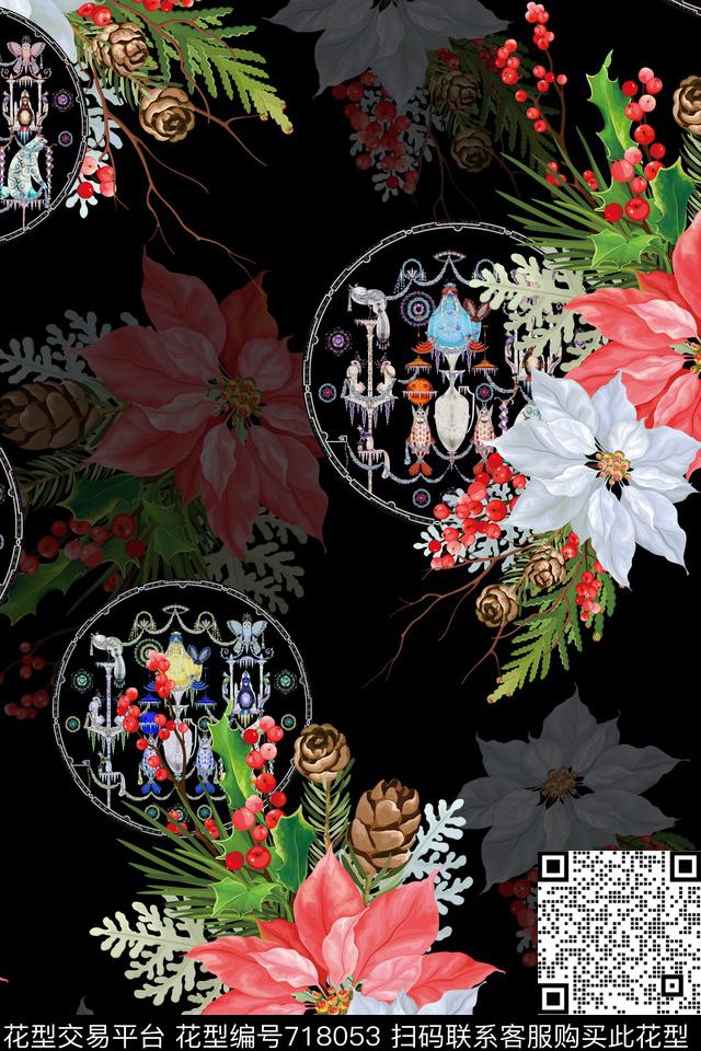 女装满版花卉旗袍数码印花华亿平台下载（图片编号: 718053） - 瓦栏（Walan）