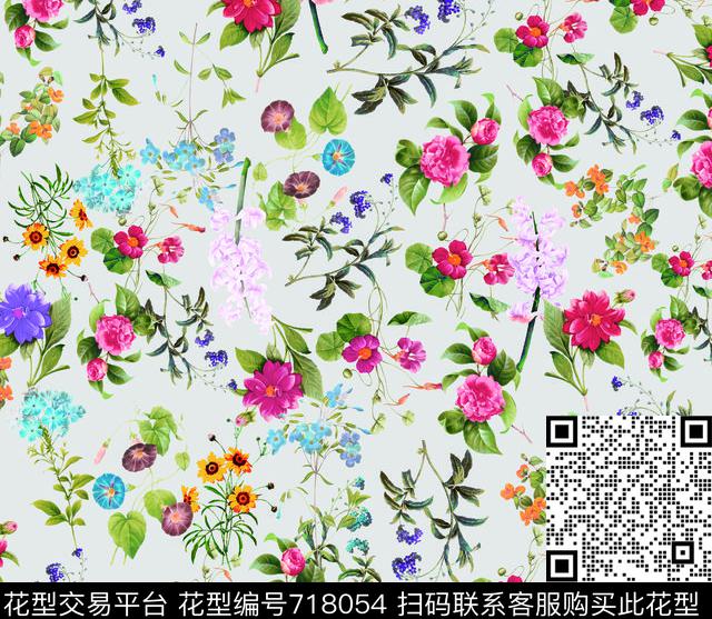 花瓣乱花大花数码印花华亿平台下载（图片编号: 718054） - 瓦栏（Walan）