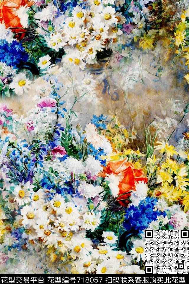 女装满版花卉旗袍数码印花华亿平台下载（图片编号: 718057） - 瓦栏（Walan）