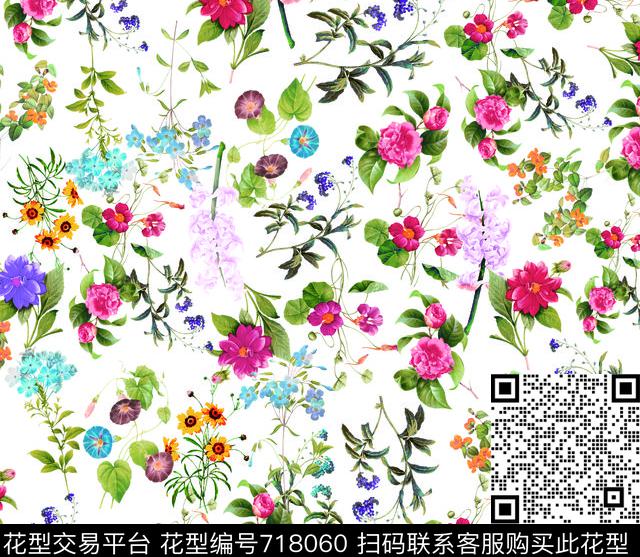 花瓣乱花大花数码印花华亿平台下载（图片编号: 718060） - 瓦栏（Walan）