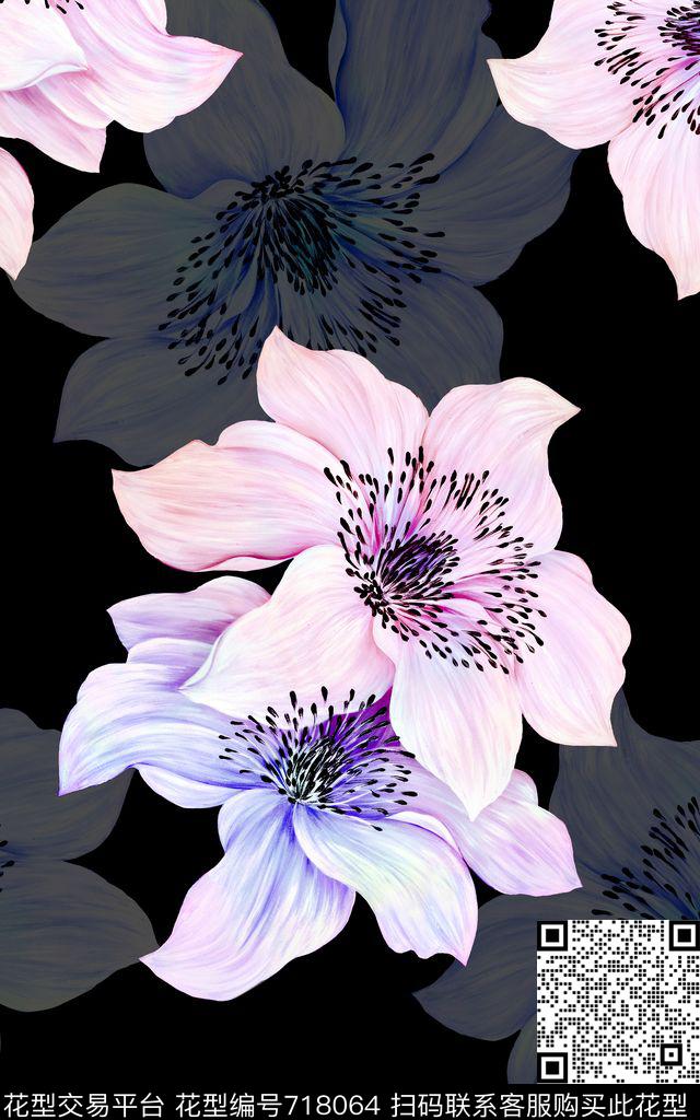 女装满版花卉旗袍数码印花华亿平台下载（图片编号: 718064） - 瓦栏（Walan）