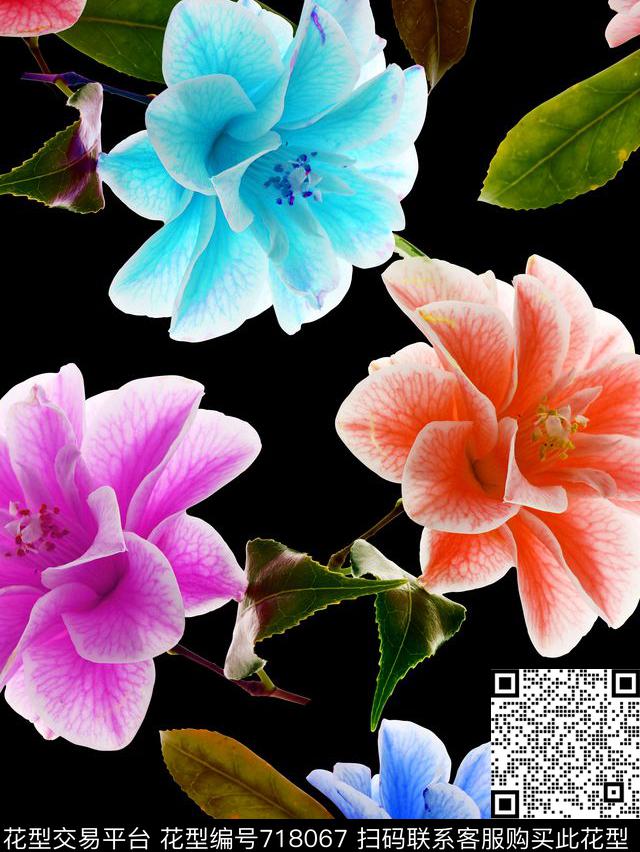 女装满版花卉旗袍数码印花华亿平台下载（图片编号: 718067） - 瓦栏（Walan）