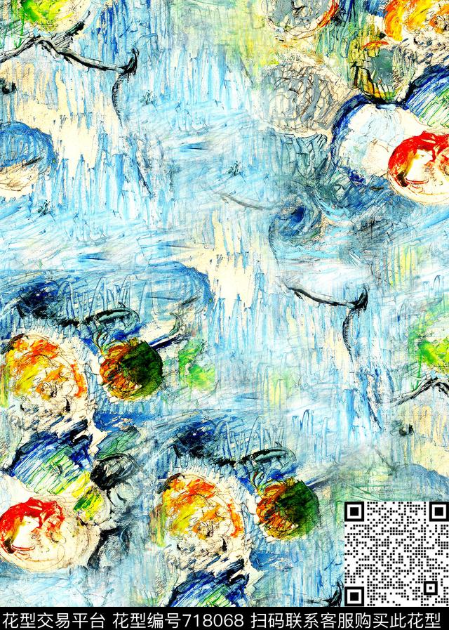 女装满版花卉旗袍数码印花华亿平台下载（图片编号: 718068） - 瓦栏（Walan）