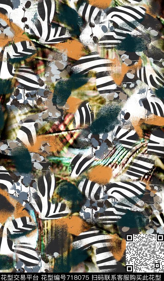 抽象动物纹迷彩数码印花华亿平台下载（图片编号: 718075） - 瓦栏（Walan）