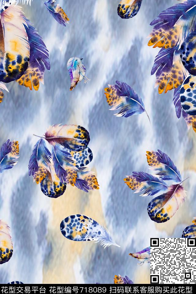 羽毛机理定位数码印花华亿平台下载（图片编号: 718089） - 瓦栏（Walan）