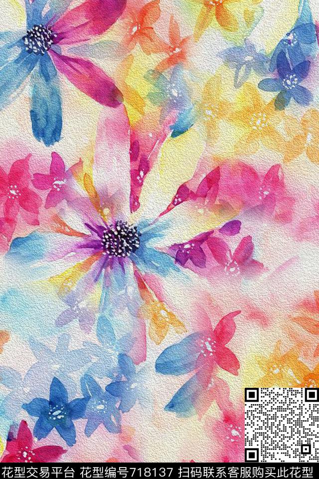 大花花朵花卉数码印花华亿平台下载（图片编号: 718137） - 瓦栏（Walan）