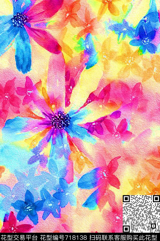 大花花朵花卉数码印花华亿平台下载（图片编号: 718138） - 瓦栏（Walan）