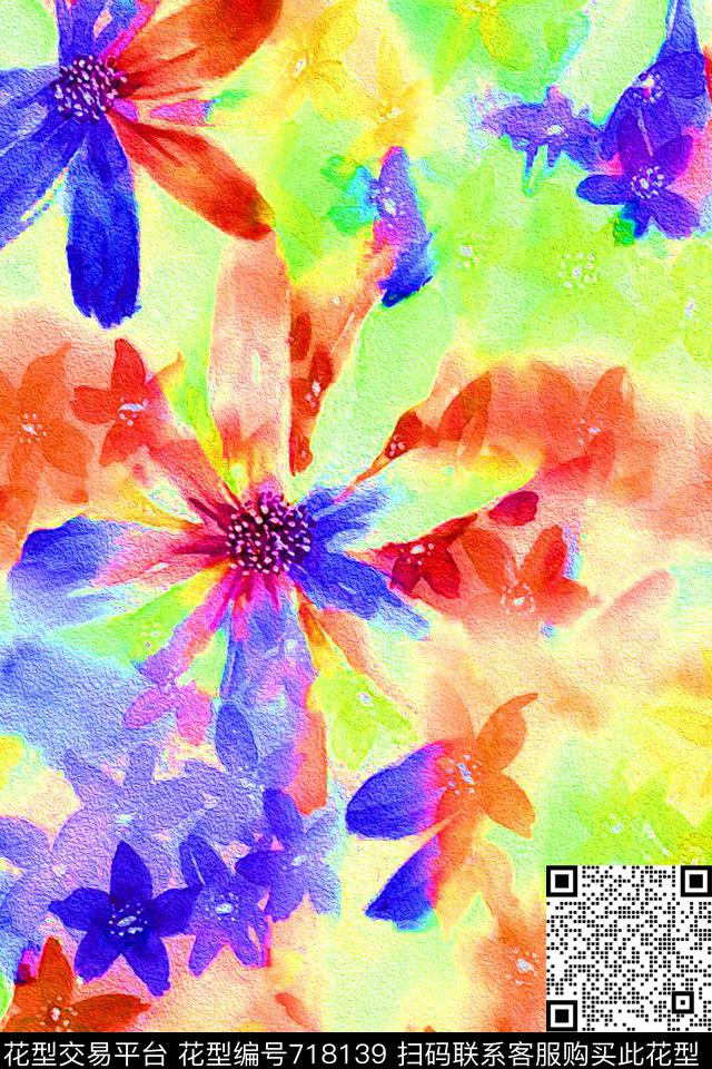 大花花朵花卉数码印花华亿平台下载（图片编号: 718139） - 瓦栏（Walan）