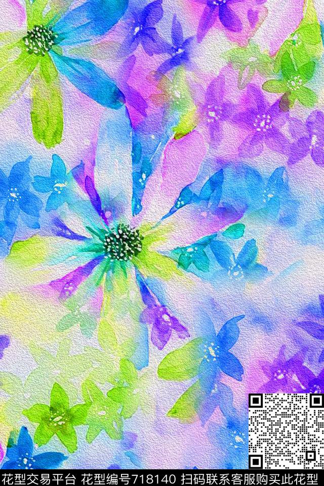 大花花朵花卉数码印花华亿平台下载（图片编号: 718140） - 瓦栏（Walan）