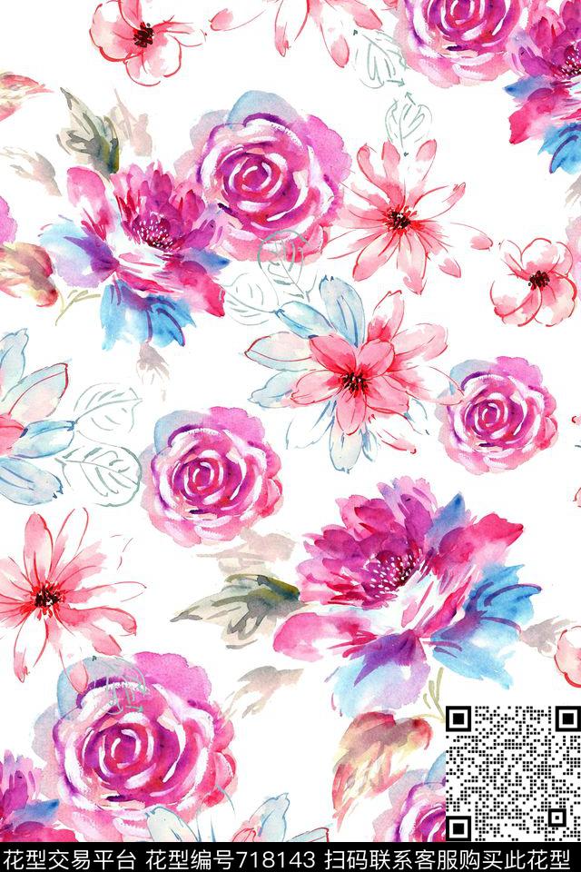 大花花朵花卉数码印花华亿平台下载（图片编号: 718143） - 瓦栏（Walan）