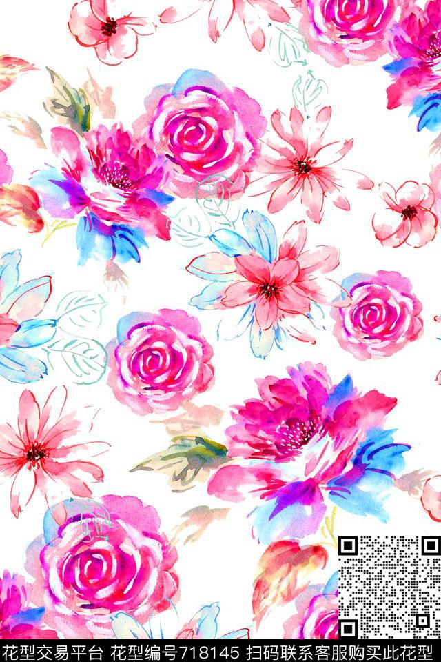 大花花朵花卉数码印花华亿平台下载（图片编号: 718145） - 瓦栏（Walan）