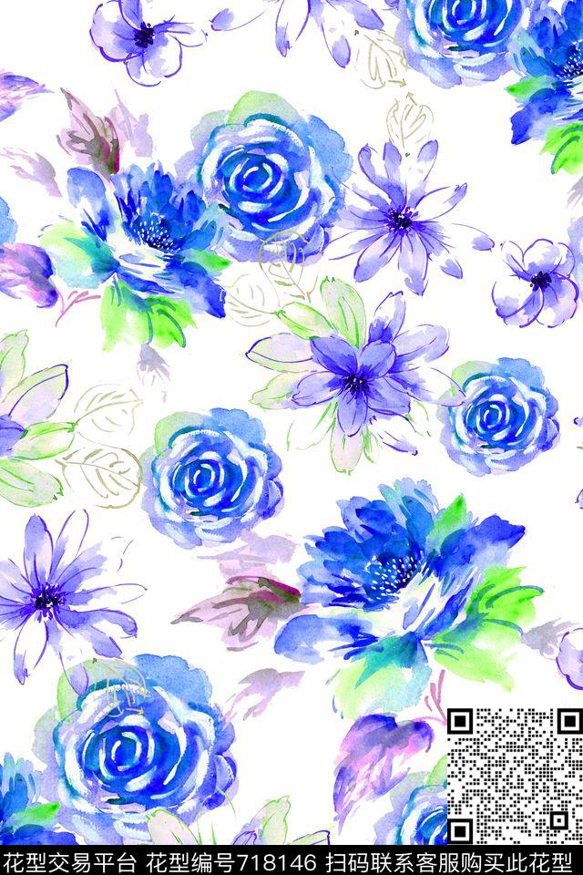 大花花朵花卉数码印花华亿平台下载（图片编号: 718146） - 瓦栏（Walan）