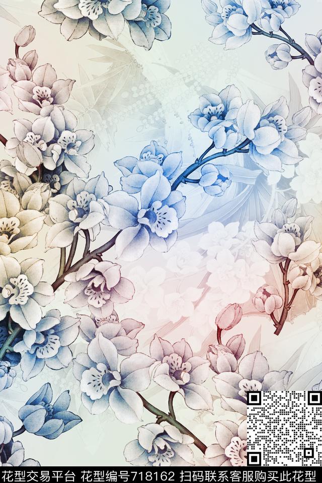 玉兰花大花花朵数码印花华亿平台下载（图片编号: 718162） - 瓦栏（Walan）