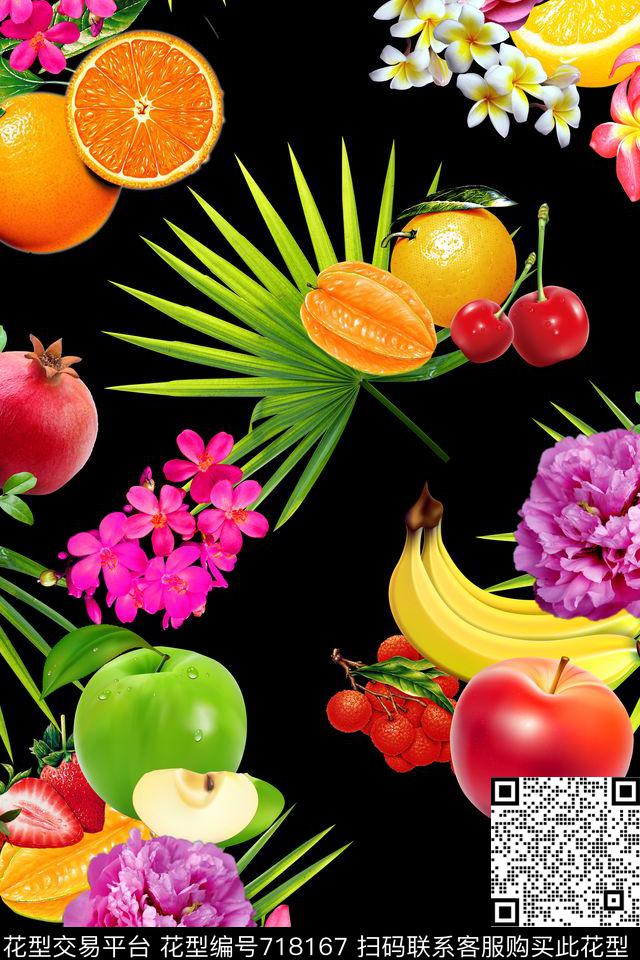 牡丹花卉水果数码印花华亿平台下载（图片编号: 718167） - 瓦栏（Walan）