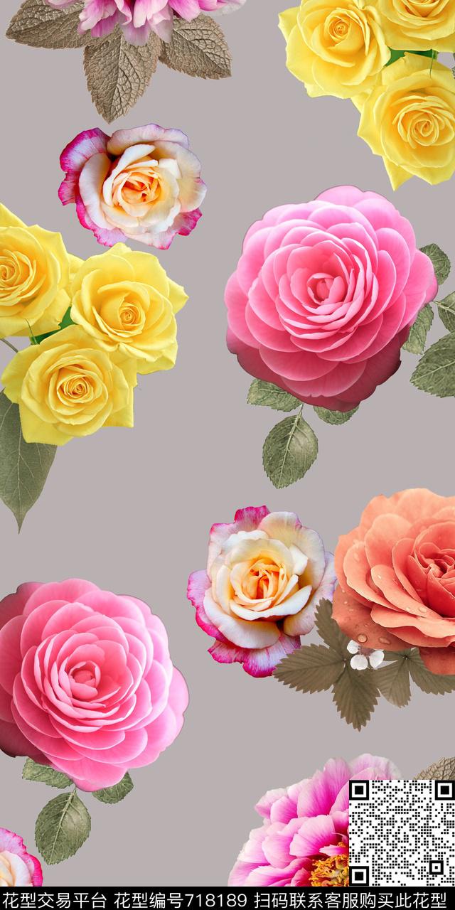 牡丹芍药玫瑰数码印花华亿平台下载（图片编号: 718189） - 瓦栏（Walan）