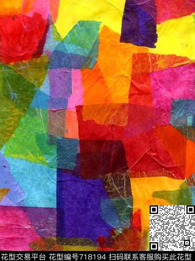 几何格子水彩数码印花华亿平台下载（图片编号: 718194） - 瓦栏（Walan）