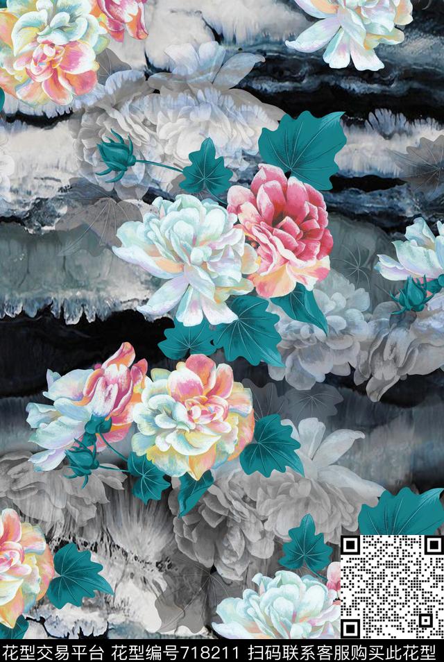 女装华亿平台兰花大花数码印花华亿平台下载（图片编号: 718211） - 瓦栏（Walan）