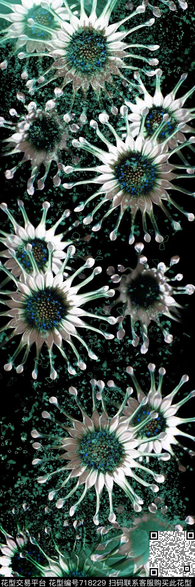 大花花卉花朵数码印花华亿平台下载（图片编号: 718229） - 瓦栏（Walan）
