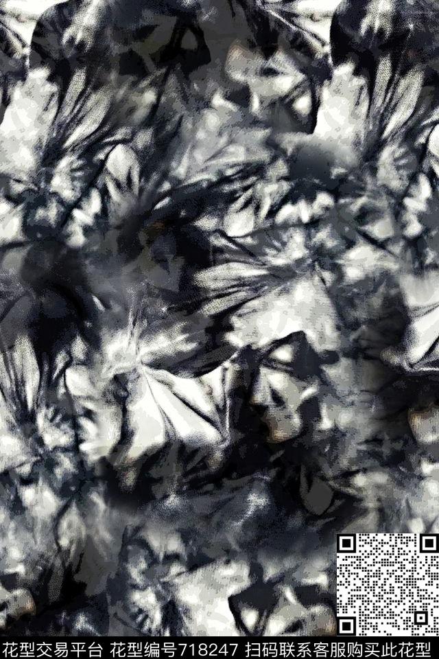 黑白抽象肌理数码印花华亿平台下载（图片编号: 718247） - 瓦栏（Walan）