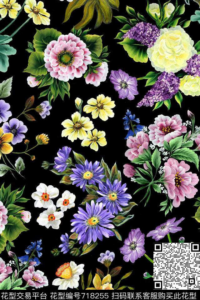 油画花卉碎花数码印花华亿平台下载（图片编号: 718255） - 瓦栏（Walan）