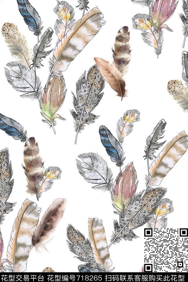 抽象羽毛图案数码印花华亿平台下载（图片编号: 718265） - 瓦栏（Walan）