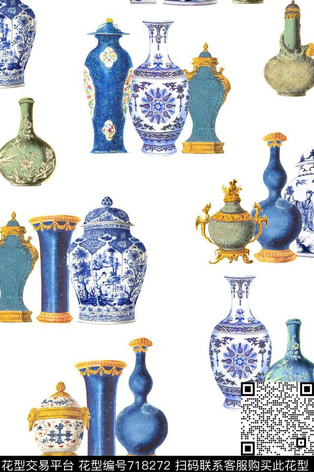 青花瓷花瓶瓷器数码印花华亿平台下载（图片编号: 718272） - 瓦栏（Walan）