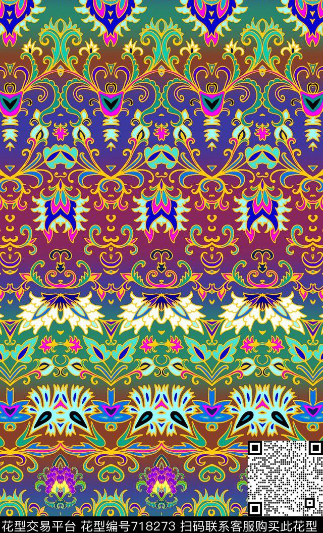 条纹民族风几何数码印花华亿平台下载（图片编号: 718273） - 瓦栏（Walan）