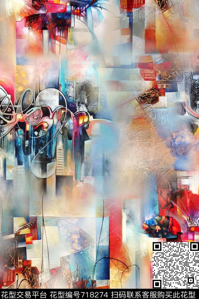 抽象油画肌理数码印花华亿平台下载（图片编号: 718274） - 瓦栏（Walan）