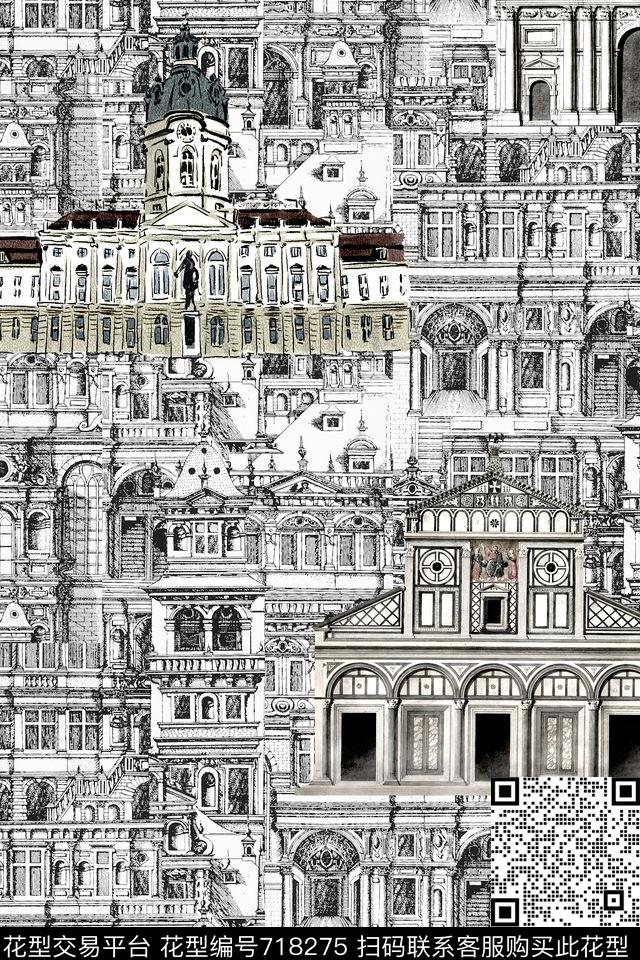 风景建筑几何数码印花华亿平台下载（图片编号: 718275） - 瓦栏（Walan）