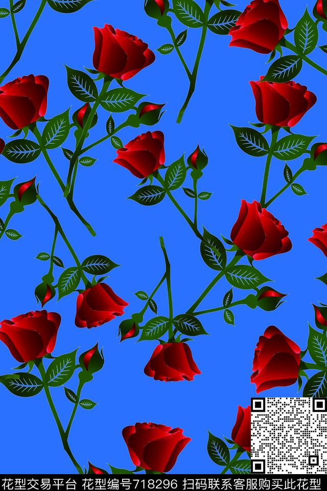 大小花卉玫瑰花纯色底纹数码印花华亿平台下载（图片编号: 718296） - 瓦栏（Walan）