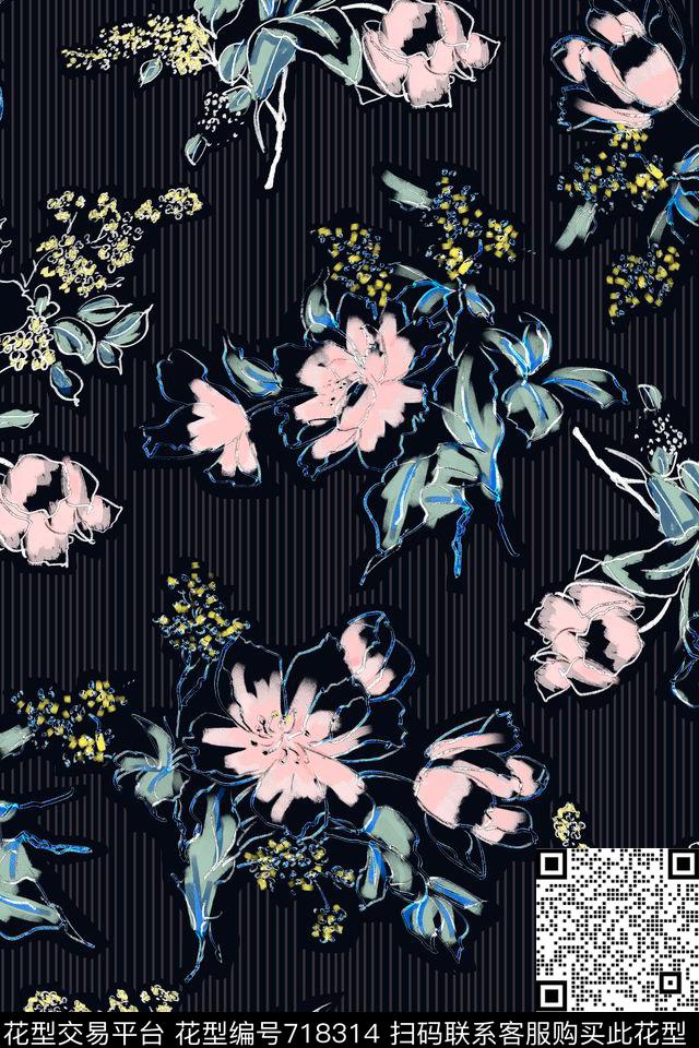 手绘水彩花卉数码印花华亿平台下载（图片编号: 718314） - 瓦栏（Walan）