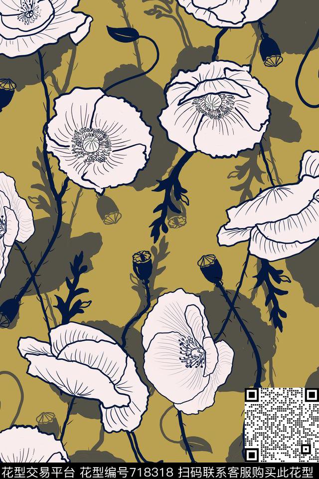 清爽线条剪影传统印花华亿平台下载（图片编号: 718318） - 瓦栏（Walan）