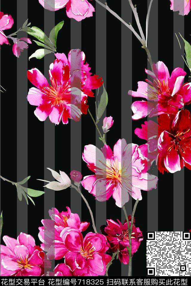 清爽手绘条纹数码印花华亿平台下载（图片编号: 718325） - 瓦栏（Walan）