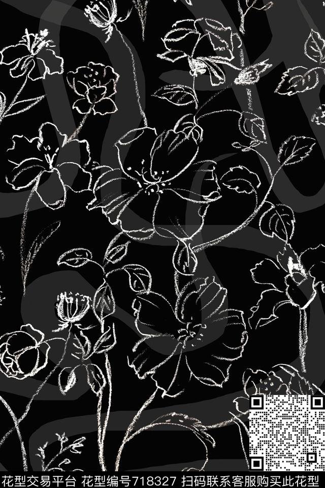 黑白清爽线条传统印花华亿平台下载（图片编号: 718327） - 瓦栏（Walan）