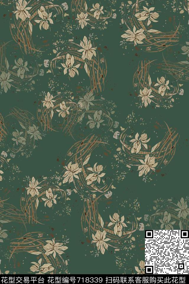 抽象图案风格化花卉时尚休闲传统印花华亿平台下载（图片编号: 718339） - 瓦栏（Walan）