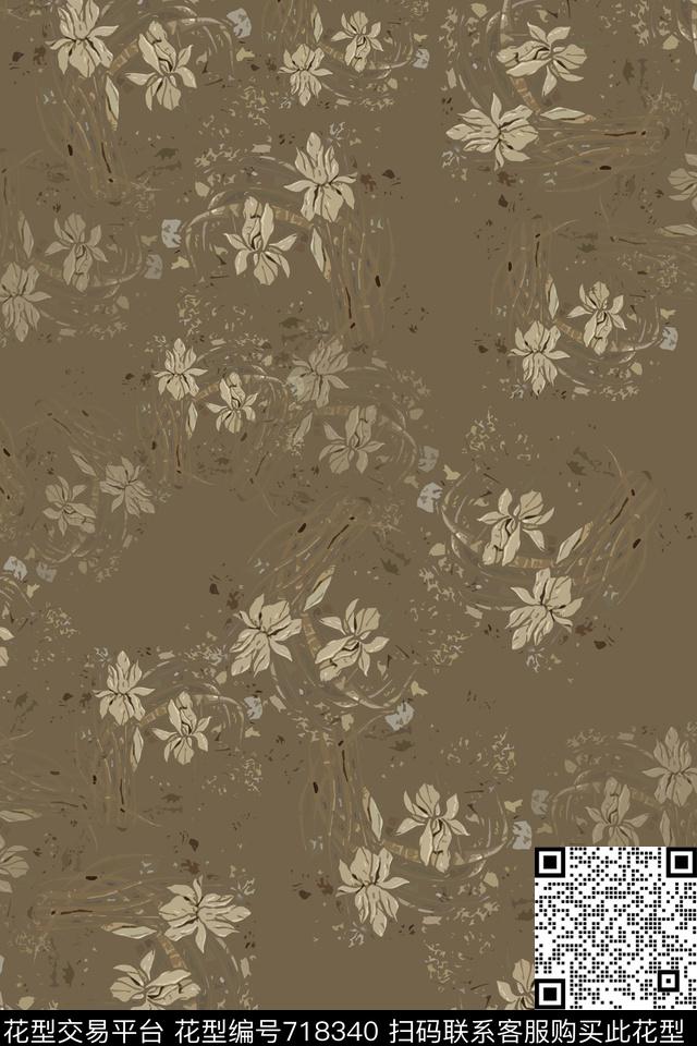 抽象图案风格化花卉时尚休闲传统印花华亿平台下载（图片编号: 718340） - 瓦栏（Walan）