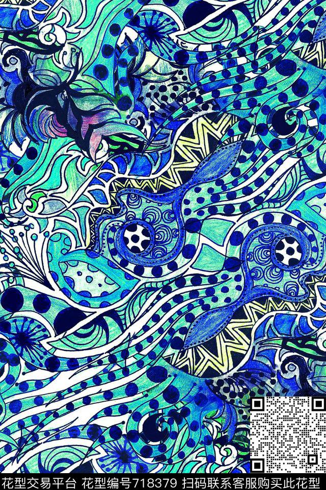 民族风抽象波点数码印花华亿平台下载（图片编号: 718379） - 瓦栏（Walan）