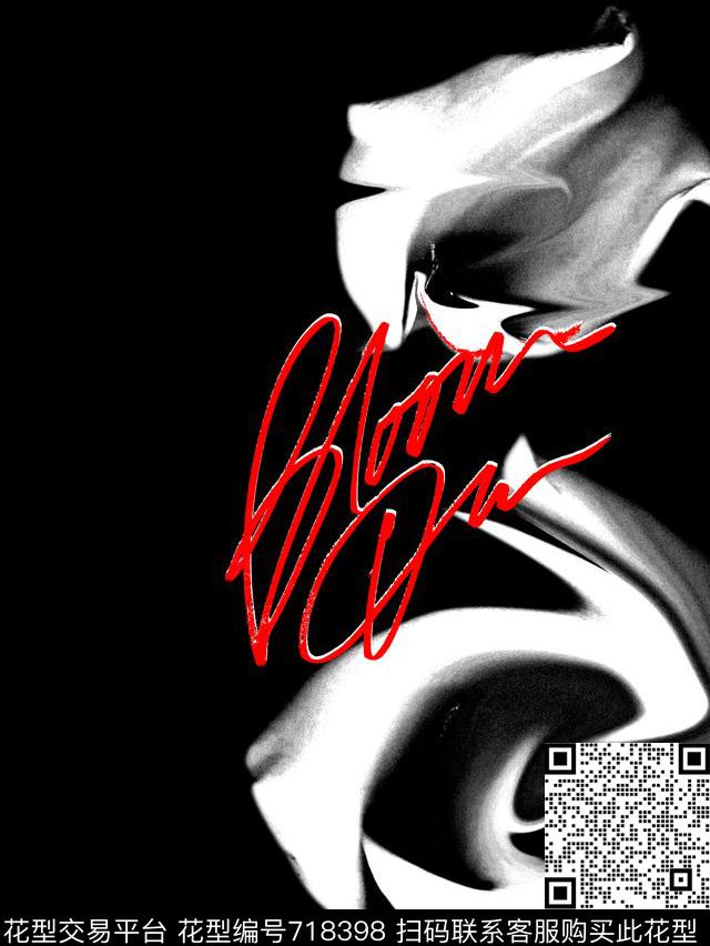 黑白植物女装华亿平台花卉植物传统印花华亿平台下载（图片编号: 718398） - 瓦栏（Walan）