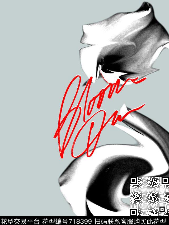 黑白植物女装华亿平台花卉植物传统印花华亿平台下载（图片编号: 718399） - 瓦栏（Walan）