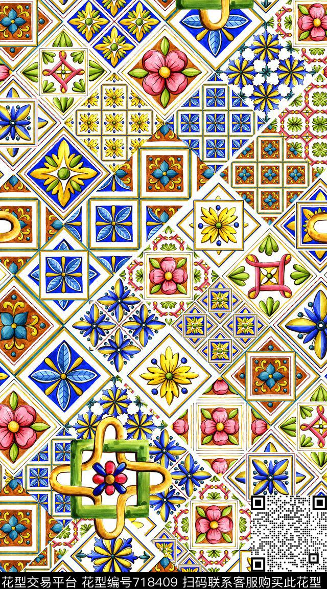 民族风波西米亚几何数码印花华亿平台下载（图片编号: 718409） - 瓦栏（Walan）